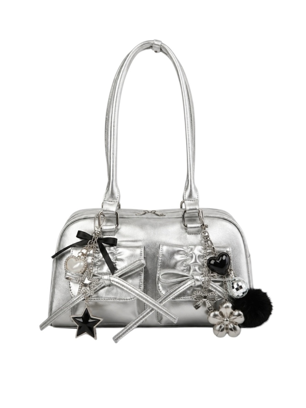 Coquette Silver bow  Mid Size Purse with adjustable straps and multiple pockets